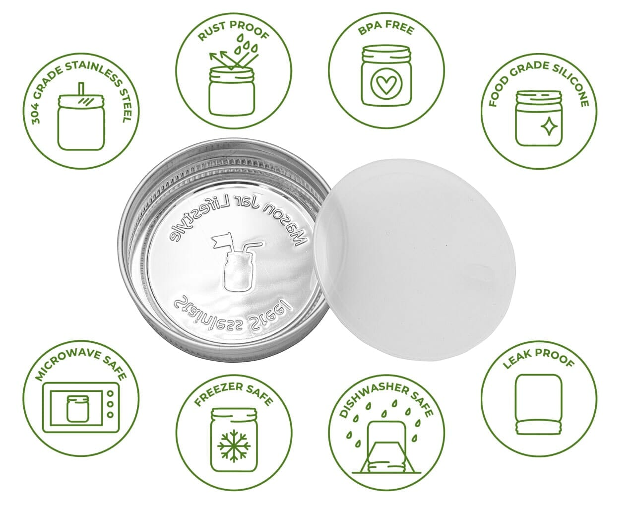 Leak Proof Stainless Steel Storage Lid with Silicone Lid Liner for Mason Jars