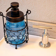 one-jar-caddy-carrying-holding-hanging-pint-16oz-mason-jar-chicken-wire-soap-pump-blue-sink