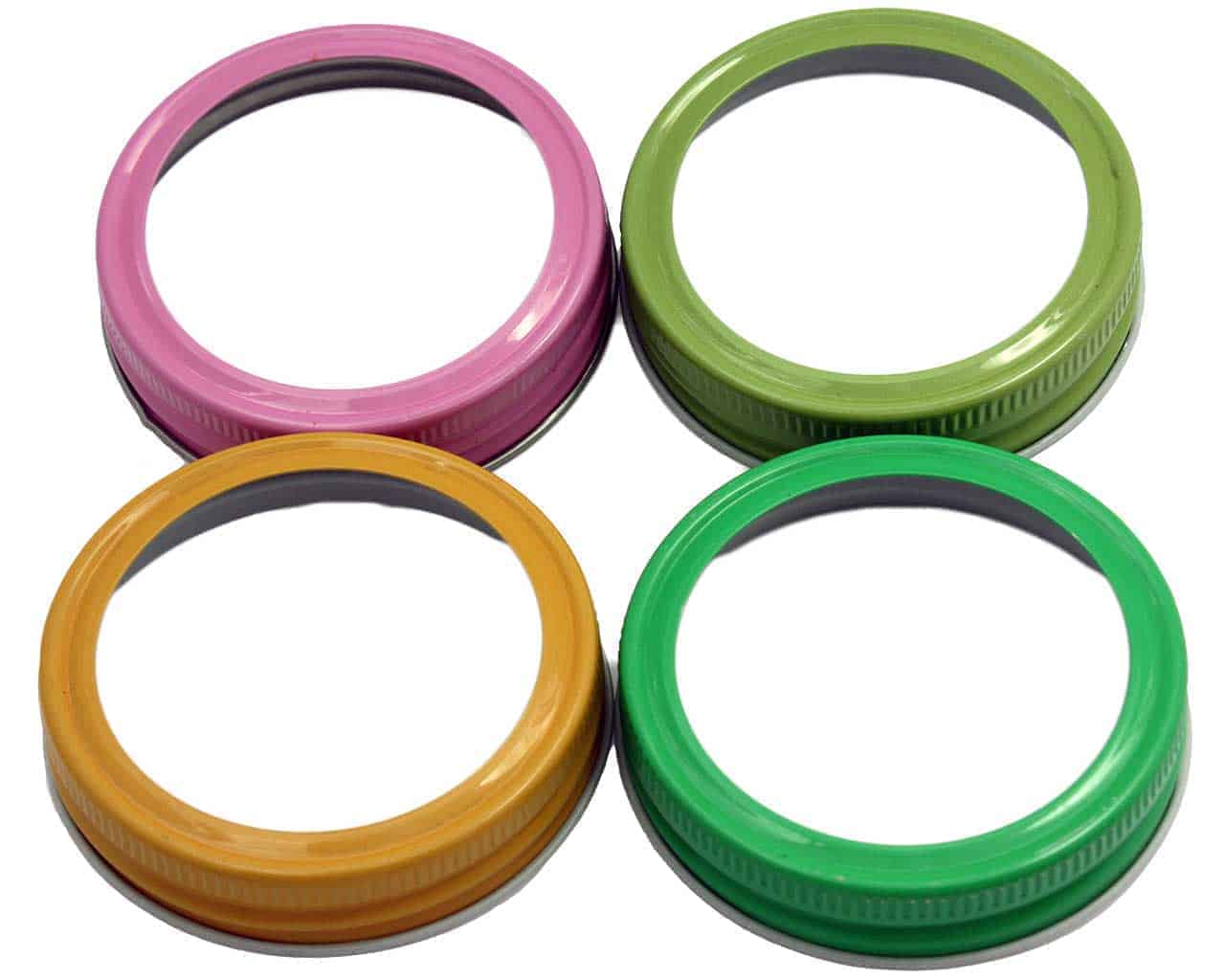 Pink, green, and yellow painted bands / rings for regular mouth Mason jars
