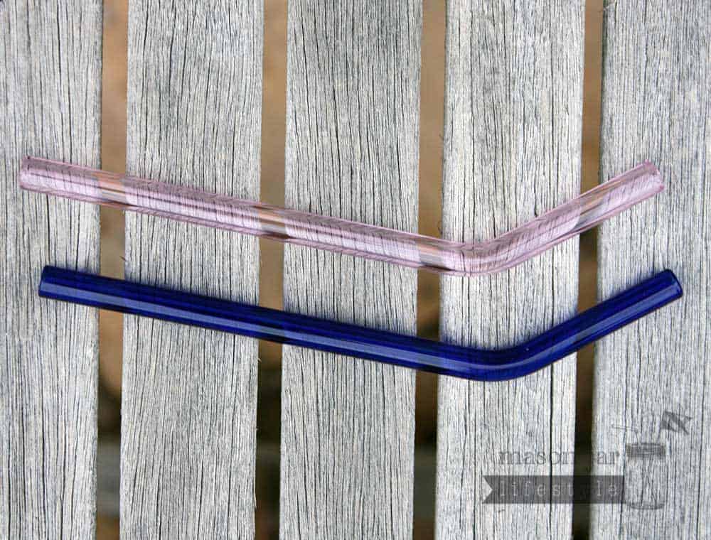 Pink and blue glass bent straws for Mason jars