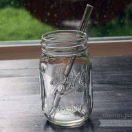 Thick glass smoothie straw in pint Ball Mason jar