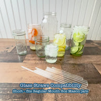 A video where someone is putting the range of straight glass straws we have available on our website into the different sized jars that they fit in.