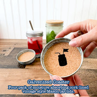 Placing different sized Mason jars onto coasters.