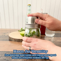 Put the lid together with the band, inserting the lid into the band and then twisting it onto the Mason jar. Accompany with other Mason jar lids for the full cocktail experience.