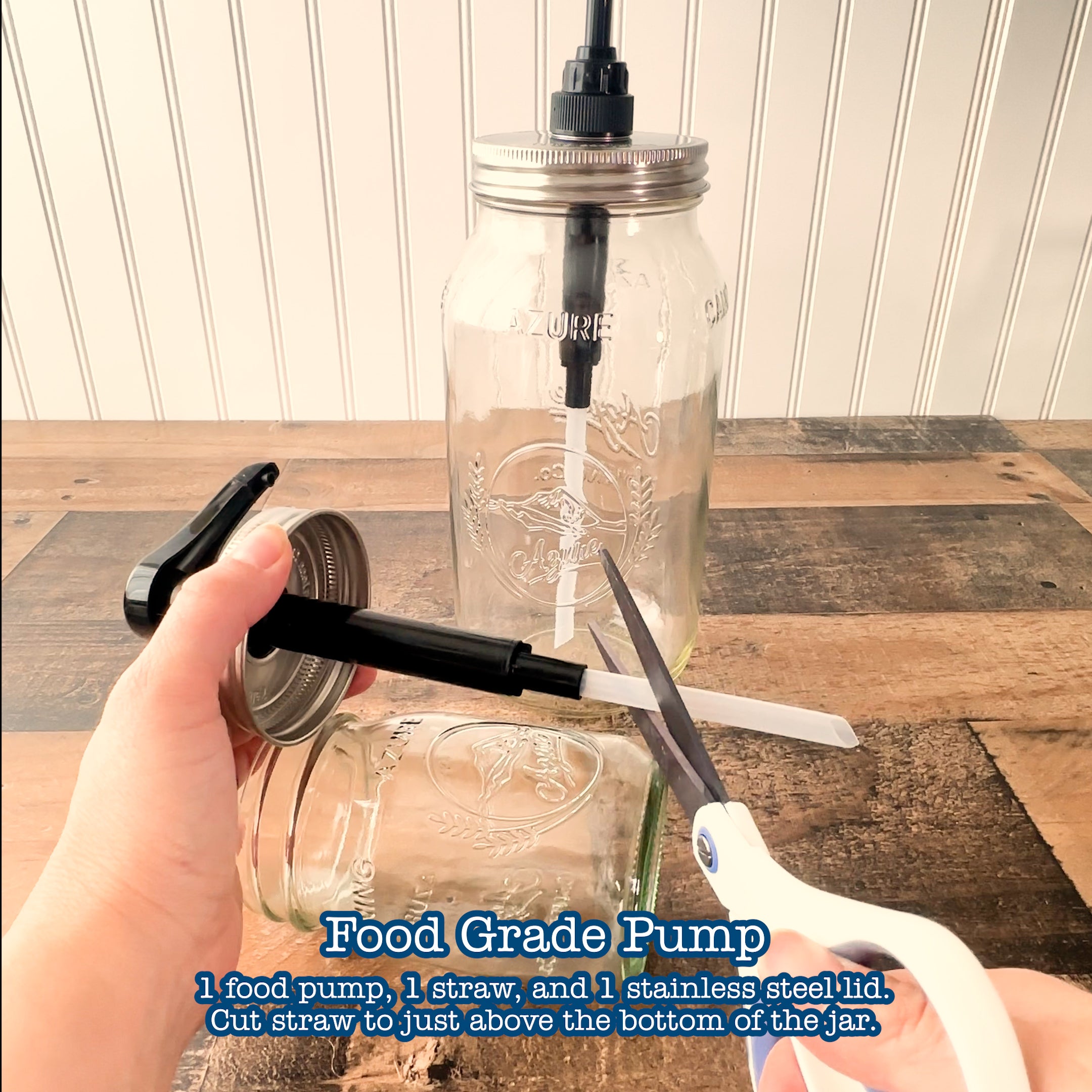 A video showing that you must cut your straw to the size of jar you use, and showing the pump in-use.