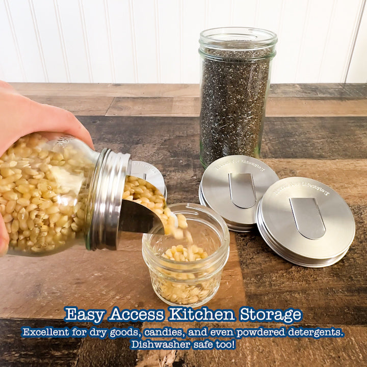 Grain Dispenser Stainless Steel Lids for Mason Jars 2 Pack