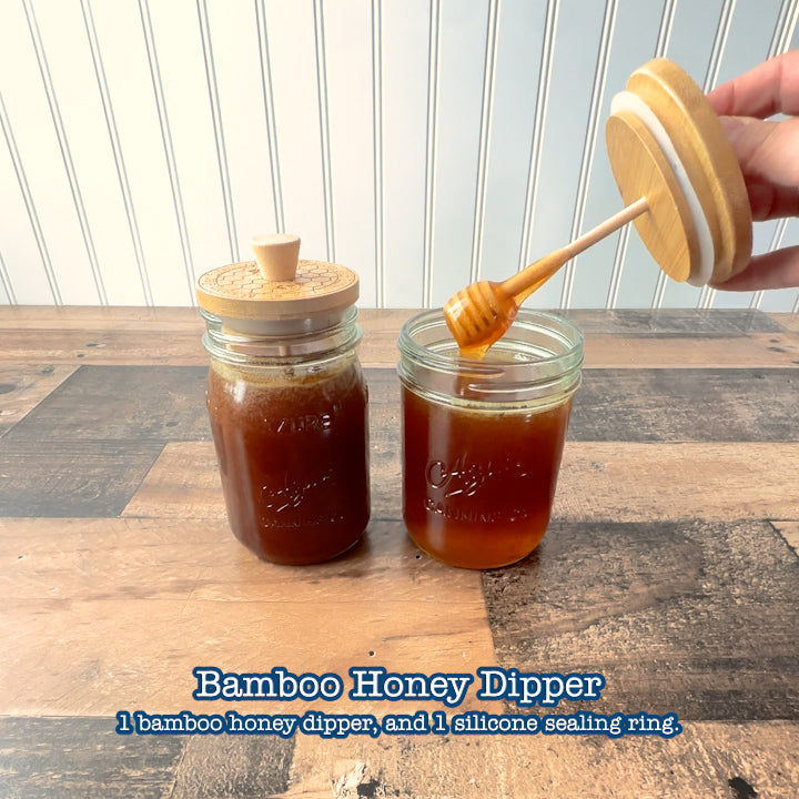 Bamboo Honey Dipper Lid for Mason Jars