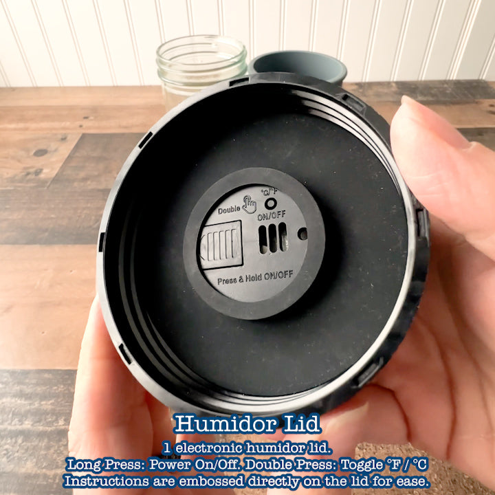 Humidor / Hygrometer Lid with Temperature for Wide Mouth Mason Jars - Store Cigars, Spices, or Herbs