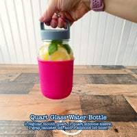 Mason Jar Lifestyle 32oz Quart Glass Water Bottle with Silicone Sleeve & Carry Handle