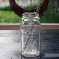 Thick glass smoothie straw in quart Mason jar