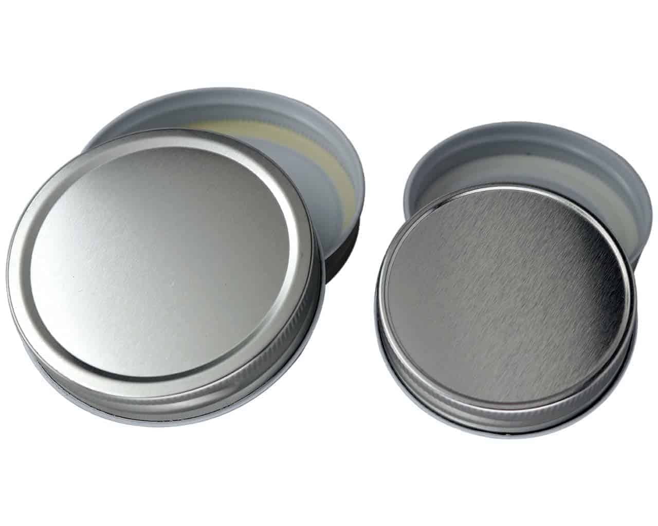 Shiny silver storage lids with plastisol seals for regular and wide mouth Mason jars