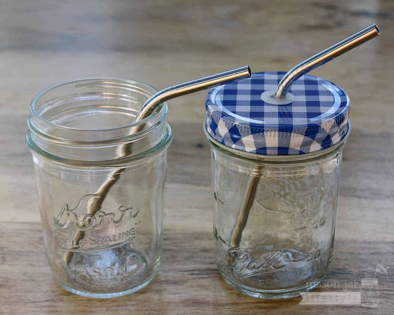 Long Glass Straws for Quart or Pint & Half Mason Jars (4 Pack + Cleaning  Brush)