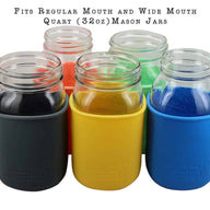 Silicone sleeves for regular or wide mouth quart 32oz Mason jars in five colors