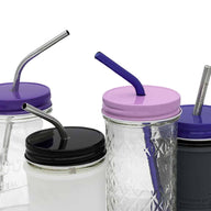 solid-color-straw-hole-tumbler-lids-regular-mouth-mason-jars-pink-purple-blue-black-metal-glass-straws-ball-kerr