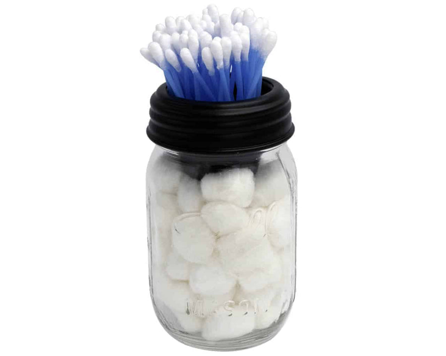 sundry-lid-matte-black-regular-mouth-pint-ball-mason-jar-cotton-balls-q-tips-primitive-bathroom-organizer