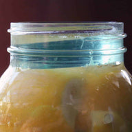 Moroccan preserved lemons in half gallon Ball Mason jar with tempered glass fermentation weight