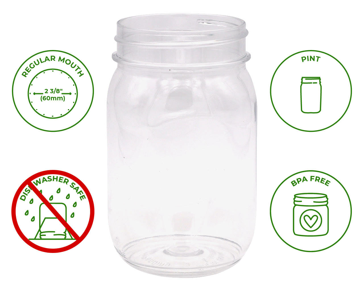 Tossware BPA-Free Plastic Stackable Regular Mouth Mason Jar