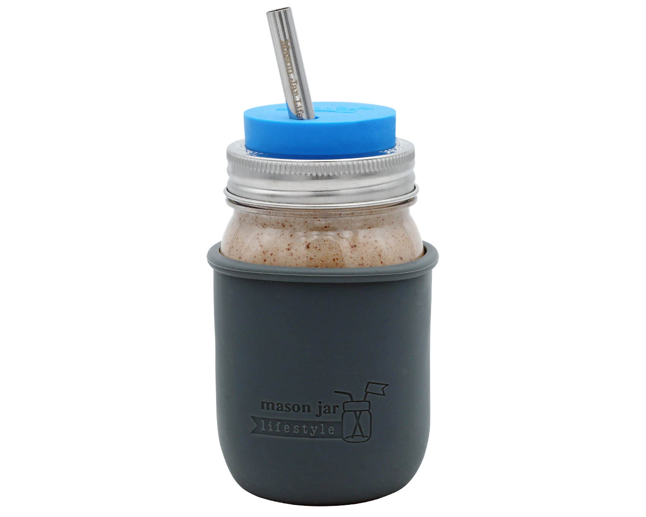 https://masonjarlifestyle.com/cdn/shop/files/tossware-regular-mouth-pint-16oz-stackable-plastic-mason-jar-stainless-steel-straw-bright-blue-silicone-lid-charcoal-gray-sleeve-smoothie.jpg?v=1695767308&width=1400