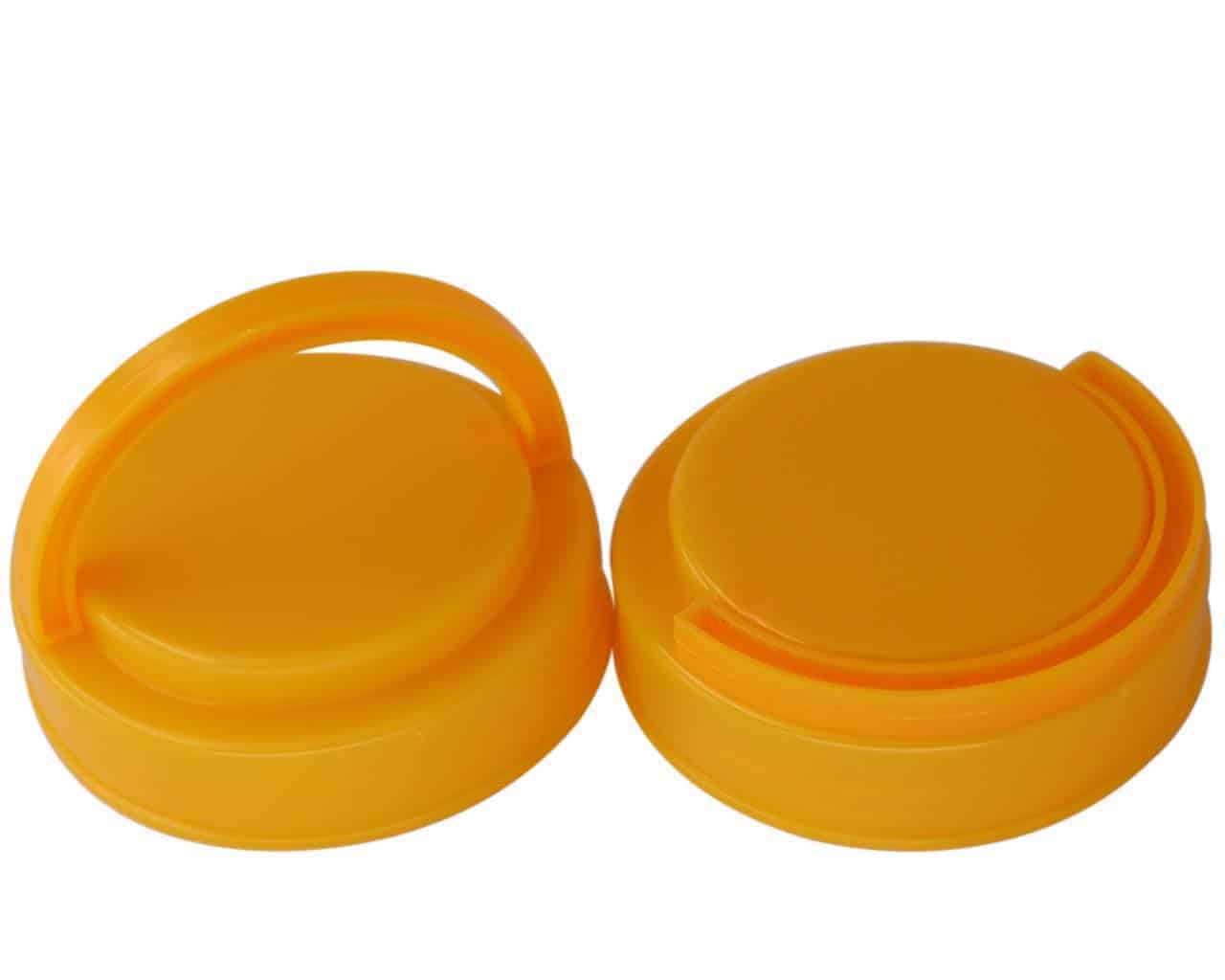 Yellow plastic handle lid for regular mouth Mason jars