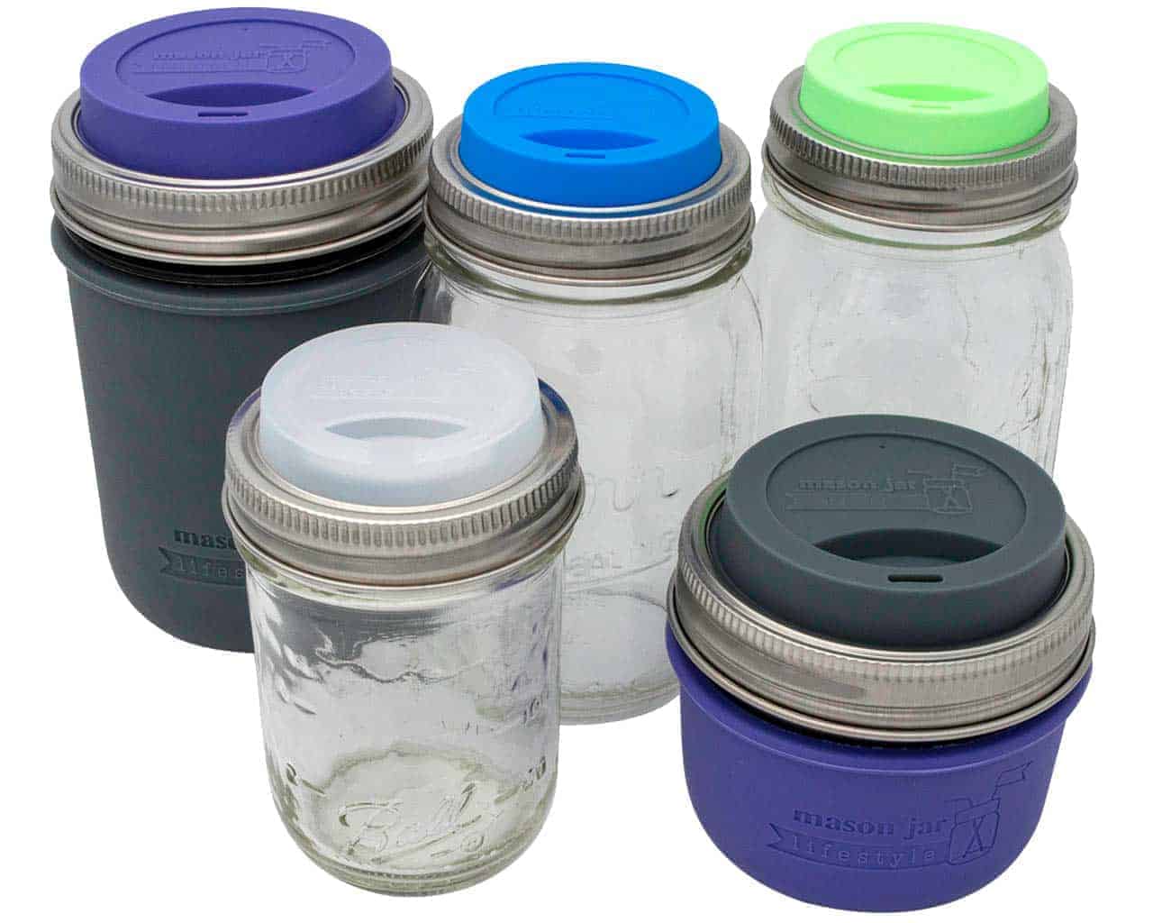 Silicone Drinking Lid With Stainless Steel Band For Mason Jars   Mason Jar Lifestyle Regular Wide Mouth Half Pint 8oz 16oz 32oz Ball Kerr Silicone Drinking Coffee Lids Sleeve Bright Blue Frost Charcoal Gray Mint Green Ultra Violet 