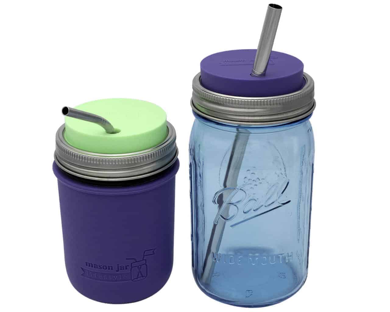 Silicone Straws Elk and Friends Wide Mouth Mason Jars Straw Lids Cleaning Brush Great for Kids & Adult Drinks Plastic Lids with Straw Hole No Rust BPA Free 4 Pack Reusable