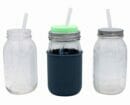 Long platinum cured silicone straws in quart 32oz Mason jars with Mason Jar Lifestyle silicone sleeve and lids