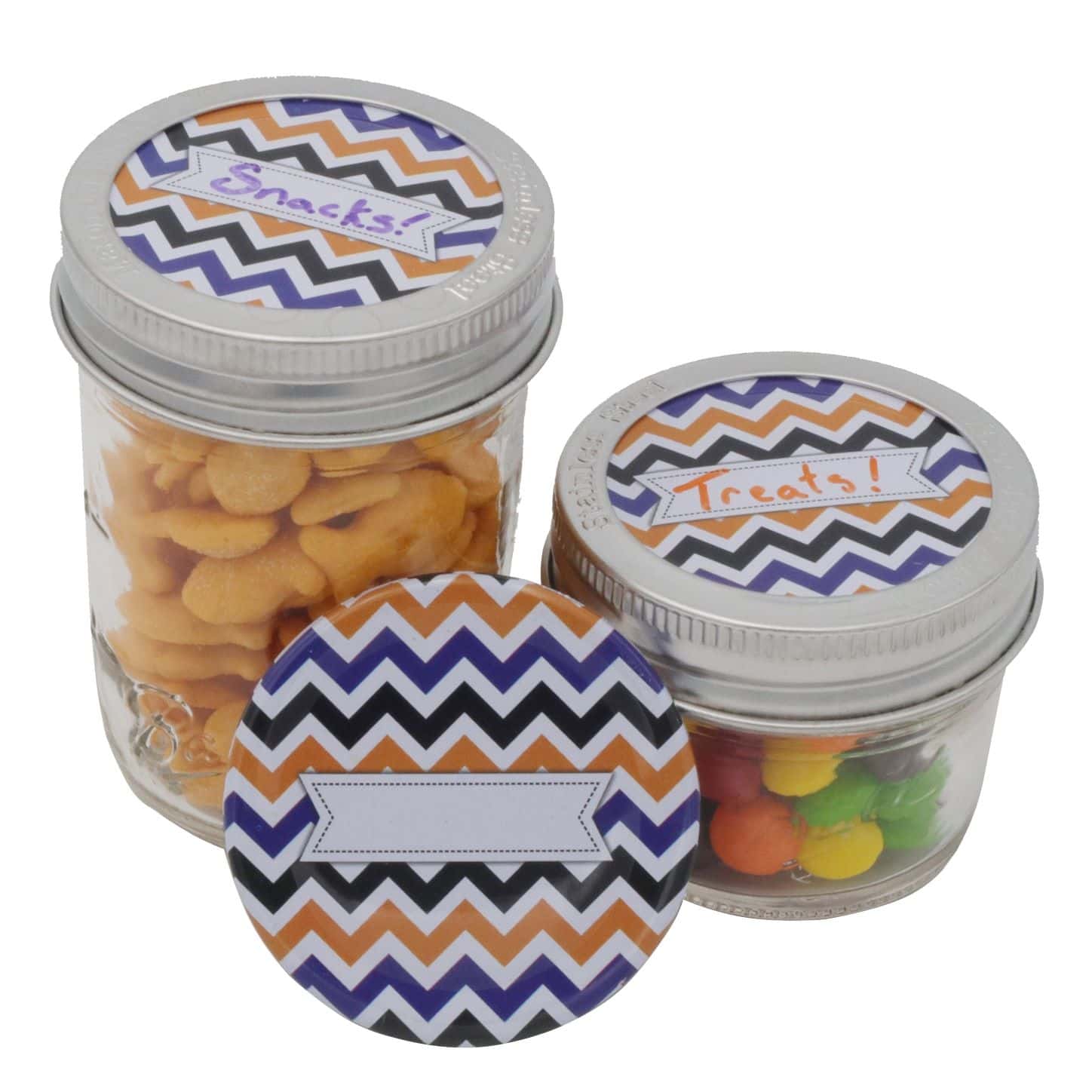 Mason Jar Lifestyle Fall Halloween blog post using lids and accessories to make Ball Kerr canning jars into treats, candy table, gifts, party favors, decorations