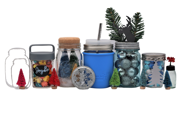 Mason Jar Lifestyle Ball Kerr Canning jars with holiday Christmas decorations, accessories, great gift ideas