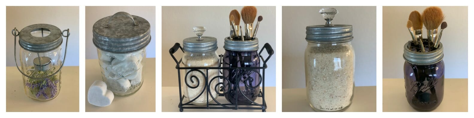mason-jar-lifestyle-DIY-spa-day-with-mason-jar-accessories-lids-galvanized-frog-flower-tea-light-holder-handle-decorative-lid-spiral-caddy-makeup-brushes-bath-bomb-salt-bath-