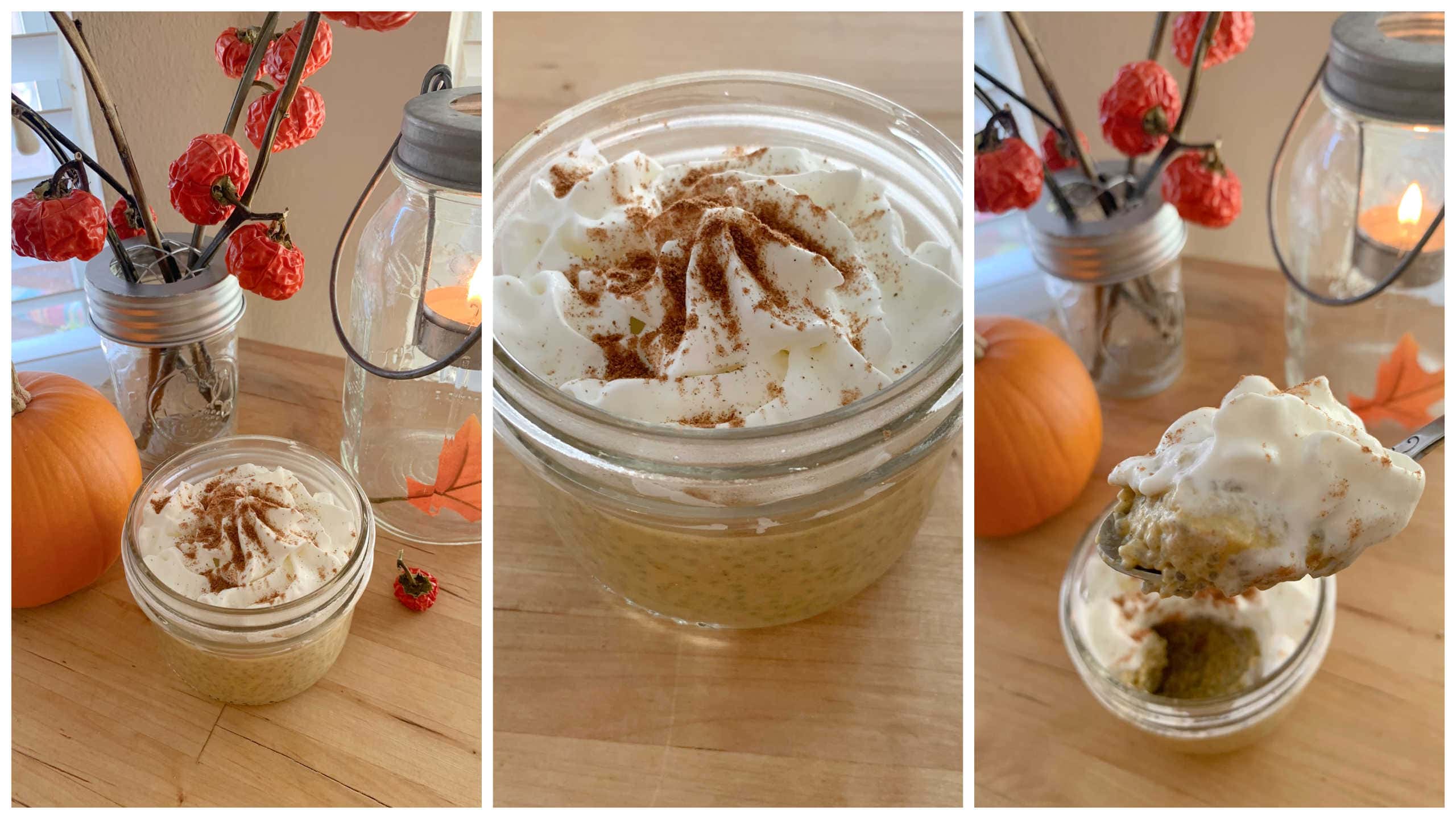 Mason Jar Lifestyle Pumpkin Spice Latte Chia Seed Pudding healthy easy delicious fall autumn recipe blog post 2022 finished pudding with whipped cream on top